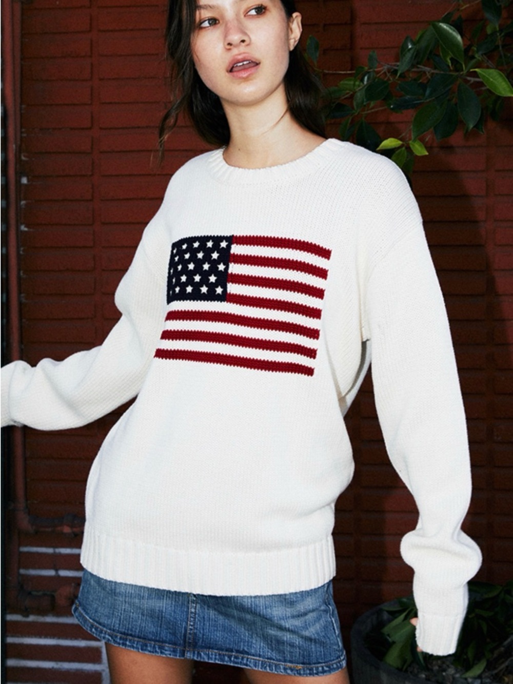 John Galt Cream Flag Crew Neck Sweater